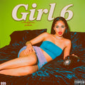 Riru Kīya reclines on a dark velvet couch against a lime green wall, wearing a blue strapless top and lavender shorts, with a diamond choker necklace and bold red lipstick. She holds a vintage black rotary phone beside her. "Girl 6" appears in large cream retro lettering above with "a UserExperience production" in red cursive beneath. Parental Advisory label in bottom right, "SSS" logo in bottom left.