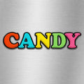 Album cover art for "xp jang - candy (EP)". Features the word "CANDY" in bold, glossy, bubble-style letters centered on a brushed silver metallic background. Each letter has a vibrant color and a raised 3D chrome border: C is orange, A is bright blue, N is yellow, D is lime green, and Y is hot pink. Clean, high-resolution graphic design for the digital EP release.